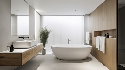 Fototapeta na wymiar Minimalist bathroom with a minimalist design and clean lines, generative ai