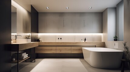 Naklejka na ściany i meble Minimalist bathroom with a simple design and clean lines, generative ai