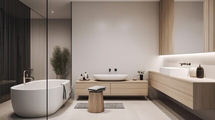 Obraz na płótnie Canvas Minimalist bathroom with a simple vanity and modern fixtures, generative ai