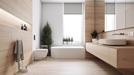 Minimalist bathroom with a simple vanity and modern fixtures, generative ai