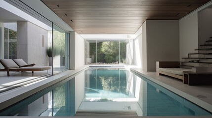Fototapeta na wymiar Minimalist indoor pool with a simple design and clean surroundings, generative ai