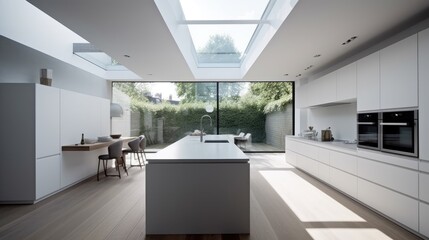 Fototapeta na wymiar Minimalist kitchen with a skylight and a sleek design, generative ai