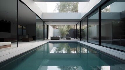 Fototapeta na wymiar Minimalist pool area with a simple design and clean lines, generative ai