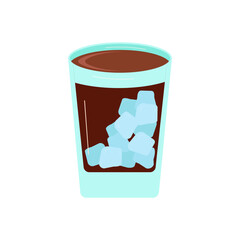 Blue crystal ice cubes in a drink. A glass of cold refreshing tea. The concept of summer design. Vector flat illustration. Generative AI