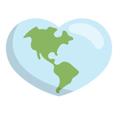 Heart shaped planet earth icon. Save the world. Eco friendly environmental message. Love. Map centered in America.