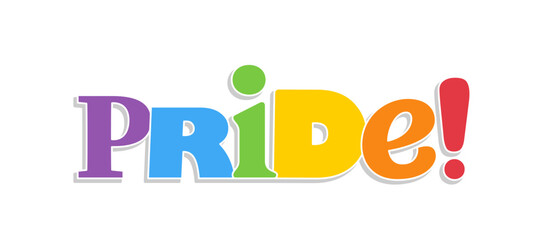 Pride lettering with rainbow flag colors. Different style letters forming the Pride word.