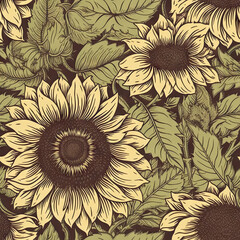 Sunflower flower seamless pattern. Floral seamless background. Generative AI