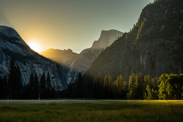 First Light Hits Yosemite Valley On Summer Morning