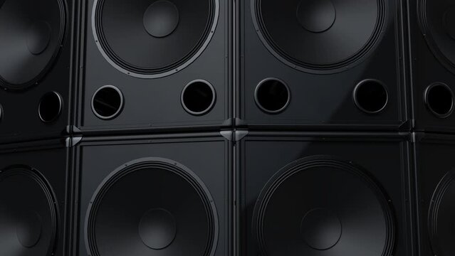 Modern big and loud tower of black musical speakers animation - digital element - 4K Pro Res