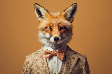 Anthropomorphic fox dressed in a suit like a businessman. Business Concept. AI generated, human enhanced
