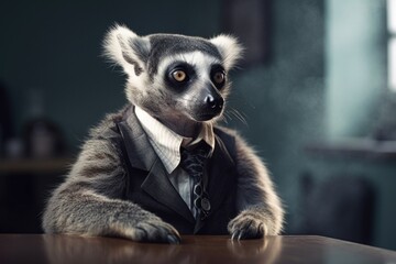 Anthropomorphic lemur in a suit like a businessman. Business Concept. AI generated, human enhanced