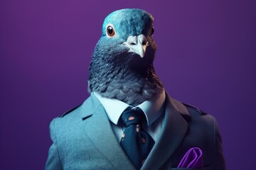 Anthropomorphic Pigeon dressed in a suit like a businessman. Business Concept. AI generated, human enhanced