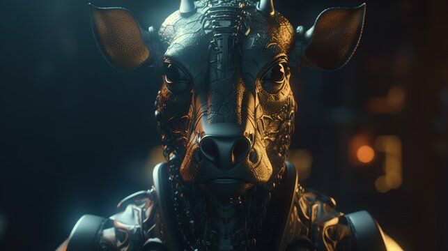 blockchainer bull, digital art illustration, Generative AI