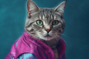 Anthropomorphic cat dressed in human clothing. humanized animal concept. AI generated, human enhanced