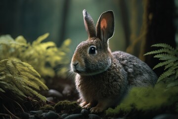 Naklejka na ściany i meble Cute rabbit in nature in natural habitat. AI generated, human enhanced