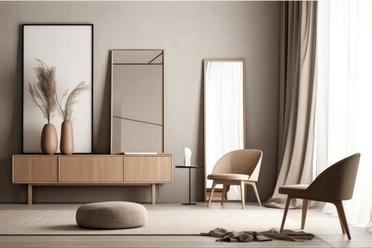 Mockup modern minimalist interior. Light tones. AI generated, human enhanced