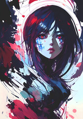 An abstract poster featuring an anime girl created using AI generative tools.