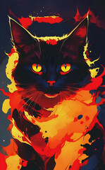 A poster of a black cat with fire created using AI tools
