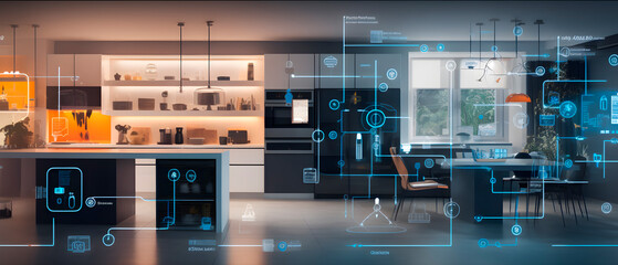 Showcase the power of the Internet of Things with a visually stunning image of a smart home filled with various connected devices and appliances AI. Generative AI