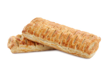 Fresh tasty puff pastry on white background