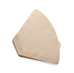 Paper coffee filters isolated on white, top view