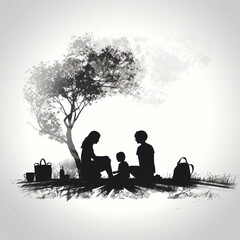 silhouette of family picnic isolated vector illustration on white background for logo, graphic design, advertising, and marketing. generative ai