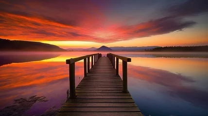 Fotobehang sunset on the pier © Fabio