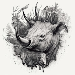 creative tattoos, wildlife, fine lines, design trend. Generated by AI.