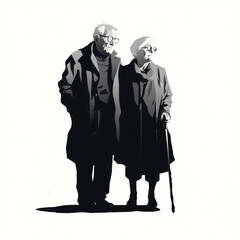 silhouette of old couple isolated vector illustration on white background for logo, graphic design, advertising, and marketing. generative ai