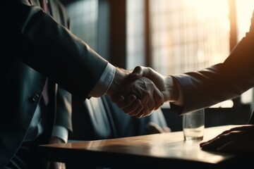 Businessman handshake gesture deal cinematic background AI Generated