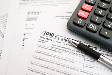 United States Tax forms background for individual tax return. Business and Tax concept.