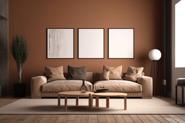 Brown Living Room Interior - Cozy & Elegant Home Decor Created with Generative AI