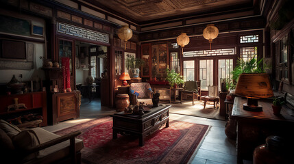 Fototapeta na wymiar Chinese living room. Generative AI