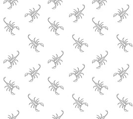 Vector seamless pattern of hand drawn doodle sketch scorpio isolated on white background