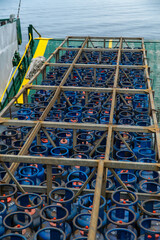 Close up of LPG gas tanks for home use and transported by lorry to local supplier.
