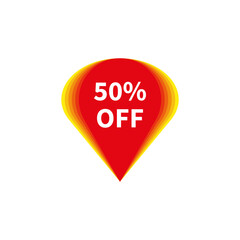 Sale 50 OFF discount sticker icon vector Red tag discount offer price label for graphic design, logo, web site, social media. Vector illustration. 