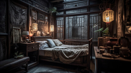 Chinese bed room. Generative AI