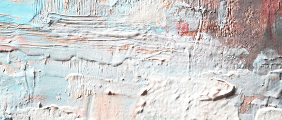 Macro. Abstract art. Expressive embossed pasty oil paints and reliefs. Colors: white,ocher, grey,...