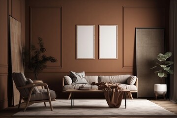 Brown Living Room Interior - Cozy & Elegant Home Decor Created with Generative AI