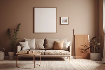 Brown Living Room Interior - Cozy & Elegant Home Decor Created with Generative AI