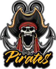 Fototapeta na wymiar Vector illustration of pirate skull mascot logo 