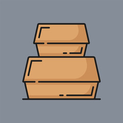 Packaging for lunch color icon. Cardboard fastfood box of paper. Vector chinese food delivery containers, product packing, blank cardboard boxes