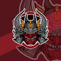 Oni japanese helmet army esport mascot logo illustrations vector template design  for team game streamer youtuber banner twitch discord