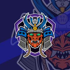 Oni japanese helmet army esport mascot logo illustrations vector template design  for team game streamer youtuber banner twitch discord