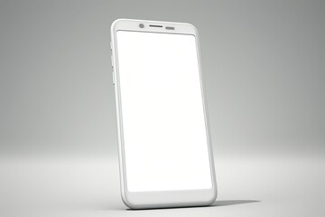 white smart phone, white colored smartphone with blank screen isolated on a white colored background