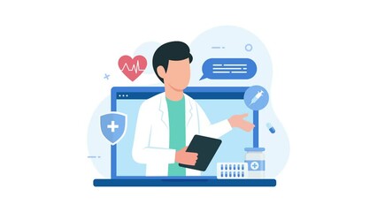 Doctor and patients. Online doctor consultation animation explainer. 4k Video
