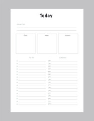 Today planner. Minimalist planner template set. Vector illustration.	 