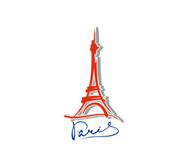 Fototapeta na wymiar Paris Eiffel tower icon, France landmark of travel, vector French symbol for fashion store or restaurant. Eiffel tower creative emblem for city tour or Parisian culture symbol in outline silhouette