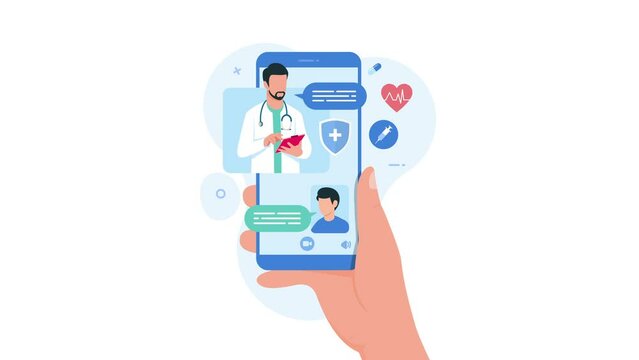 Doctor and patients. Online doctor consultation animation explainer. 4k Video