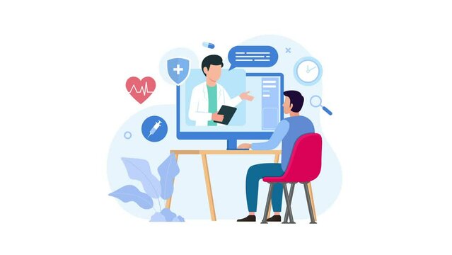 Doctor and patients. Online doctor consultation animation explainer. 4k Video